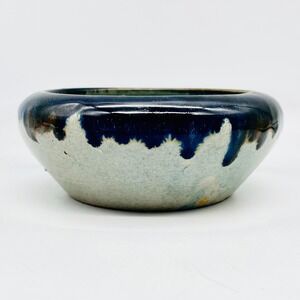 American Art Pottery Bowl Small Blue Drip Glaze Stoneware 5.25in Catchall Dish